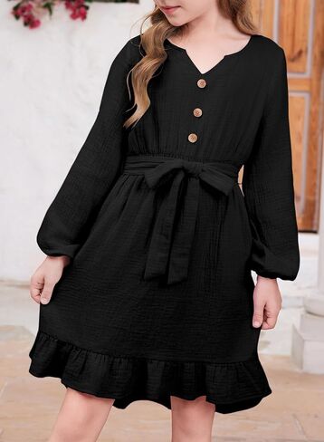 blibean Girls Cotton Long Sleeve Dresses Ruffled Semi Formal Dress Size 6-15 Years in Kuwait
