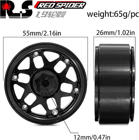 REDSPIDER 1.9 Beadlock Wheels（4pcs） Aluminum 1.9 Wheels 12mm Hex for 1/10 RC Crawler SCX10 Pro TRX4 TRX6 VS4-10 Gen8 1.9 Crawler Wheels (Black) in Kuwait