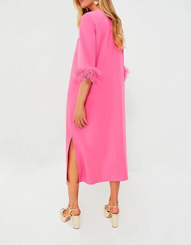 فستان نسائي طويل للتمدد قابل للتمدد، فساتين مريحة باللون الوردي للفتيات المراهقات، مقاس متوسط in Kuwait