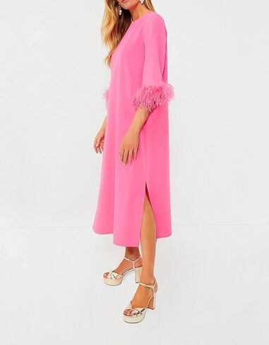 فستان نسائي طويل للتمدد قابل للتمدد، فساتين مريحة باللون الوردي للفتيات المراهقات، مقاس متوسط in Kuwait