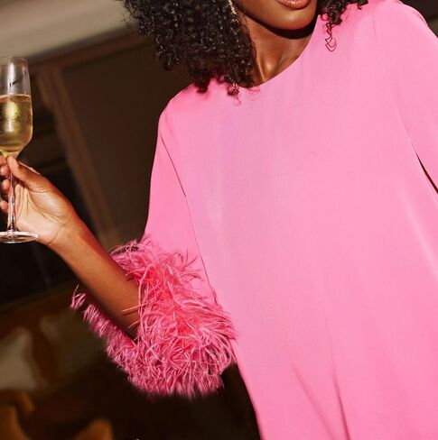 فستان نسائي طويل للتمدد قابل للتمدد، فساتين مريحة باللون الوردي للفتيات المراهقات، مقاس متوسط in Kuwait