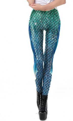 Mermaid Leggings for Women Yoga Print Pants Plus Size Fish Scale High Waisted Halloween Costume Tights in Saudi Arabia