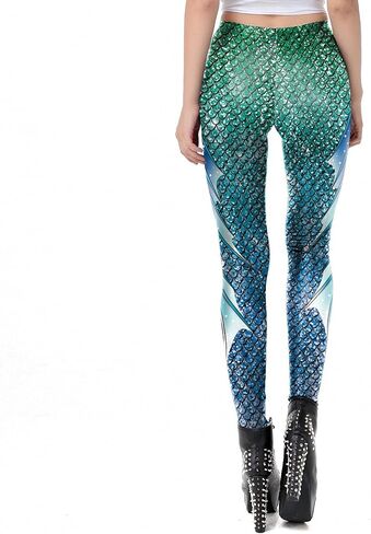 Mermaid Leggings for Women Yoga Print Pants Plus Size Fish Scale High Waisted Halloween Costume Tights in Saudi Arabia