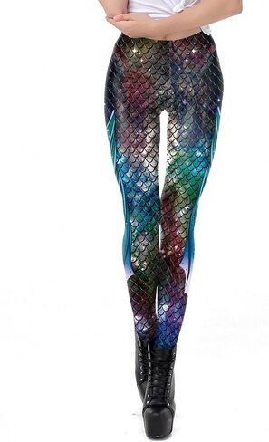 Mermaid Leggings for Women Yoga Print Pants Plus Size Fish Scale High Waisted Halloween Costume Tights in Saudi Arabia