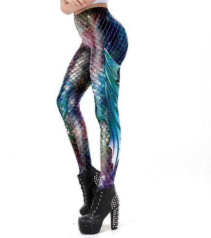 Mermaid Leggings for Women Yoga Print Pants Plus Size Fish Scale High Waisted Halloween Costume Tights in Saudi Arabia