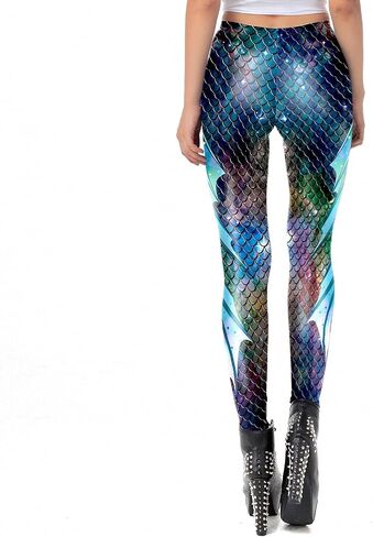 Mermaid Leggings for Women Yoga Print Pants Plus Size Fish Scale High Waisted Halloween Costume Tights in Saudi Arabia