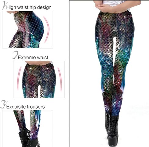 Mermaid Leggings for Women Yoga Print Pants Plus Size Fish Scale High Waisted Halloween Costume Tights in Saudi Arabia