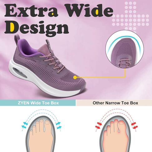 ZYEN أحذية واسعة عند الأصابع للنساء، أحذية جري للطرق، أحذية رياضية واسعة للغاية، تدعم قوس القدم، أحذية رياضية للتنس، أحذية مشي خفيفة الوزن قابلة للتنفس in Kuwait