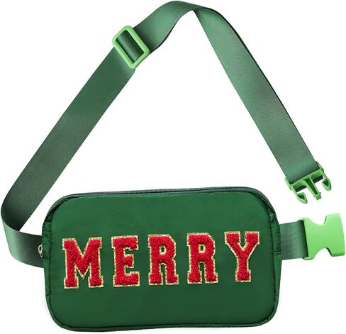 Christmas Fanny Pack, Merry Letter Belt Bag, Green Christmas Purse Crossbody Bag Nylon Adjustable Strap, Christmas Gifts For Girls Boys Women Men in Kuwait