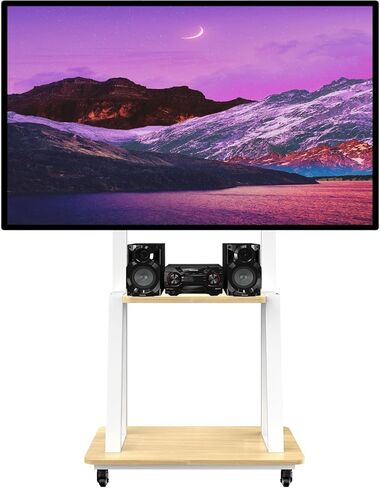 Mobile TV Stand for 32 to 75 Inch TVs, All Hardware Include Tilt & Height Adjustable Rolling TV Stand with Lockable Wheels up to 110lbs, Laptop Shelf Portable Outdoor Floor Stand Max VESA 600x400 in Kuwait