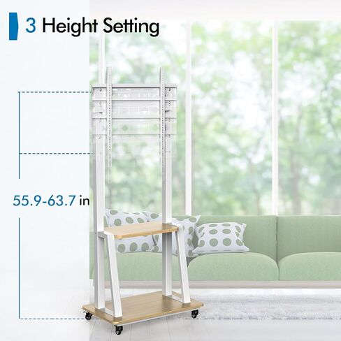 Mobile TV Stand for 32 to 75 Inch TVs, All Hardware Include Tilt & Height Adjustable Rolling TV Stand with Lockable Wheels up to 110lbs, Laptop Shelf Portable Outdoor Floor Stand Max VESA 600x400 in Kuwait