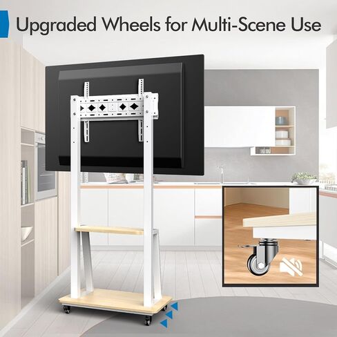 Mobile TV Stand for 32 to 75 Inch TVs, All Hardware Include Tilt & Height Adjustable Rolling TV Stand with Lockable Wheels up to 110lbs, Laptop Shelf Portable Outdoor Floor Stand Max VESA 600x400 in Kuwait