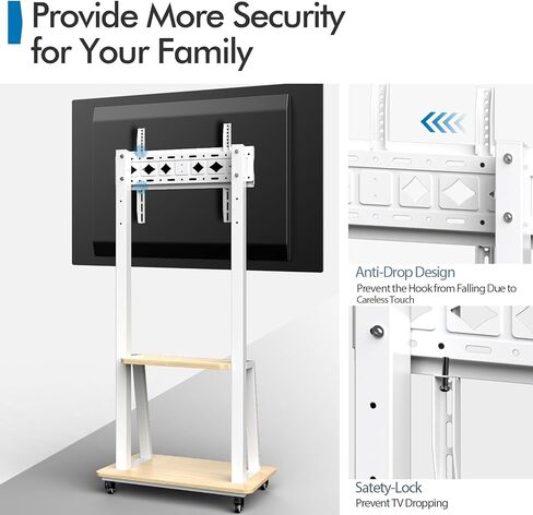 Mobile TV Stand for 32 to 75 Inch TVs, All Hardware Include Tilt & Height Adjustable Rolling TV Stand with Lockable Wheels up to 110lbs, Laptop Shelf Portable Outdoor Floor Stand Max VESA 600x400 in Kuwait