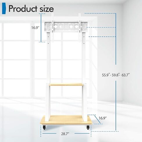 Mobile TV Stand for 32 to 75 Inch TVs, All Hardware Include Tilt & Height Adjustable Rolling TV Stand with Lockable Wheels up to 110lbs, Laptop Shelf Portable Outdoor Floor Stand Max VESA 600x400 in Kuwait