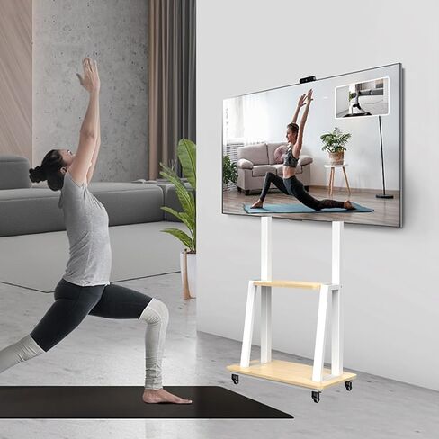 Mobile TV Stand for 32 to 75 Inch TVs, All Hardware Include Tilt & Height Adjustable Rolling TV Stand with Lockable Wheels up to 110lbs, Laptop Shelf Portable Outdoor Floor Stand Max VESA 600x400 in Kuwait