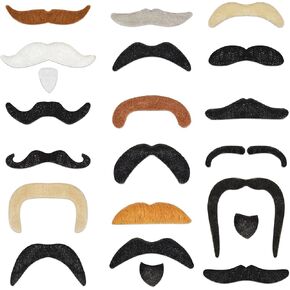 18PCS Fake Mustaches Self Adhesive, Stick On Mustache Costume, Halloween Party Beard and Mustache Costume Accessory for Adults Black