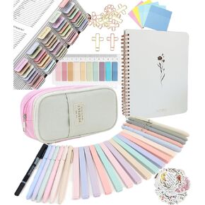 Bible Study Supplies Journaling Kit with Tabs and Highlighter, Notebook and Pen Case, Bible Annotation kit, Bible Study Group Essentials Accessories Set for Women Students Beginner Christian Gifts