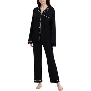 Women's Pajamas 95% viscose made from bamboo 5% spandex Long Sleeve Button-Down Soft Knit Sleepwear Set