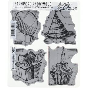 Stampers Anonymous Tim Holtz Cling Rubber Stamp Set, 7 by 8.5-Inch, Birthday Blueprint