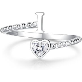 Step Forward 925 Sterling Silver Adjustable Initial Ring for Women | Non Tarnish Letter Rings for Lady | Alphabet Heart Thumb Rings | Capital Letter Jewelry Gifts
