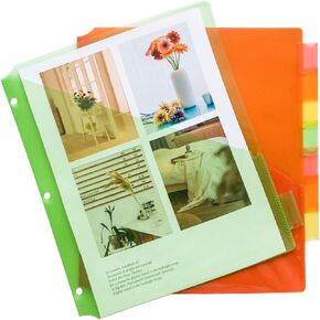 Seashell 24pcs Plastic Binder Index Dividers with Two Pockets, Two-Sided Slash Pockets File Folder with 8 Insertable Multicolor Tabs, 3 Hole Punch Binder Organizer for Letter Size Paper, 3 Sets