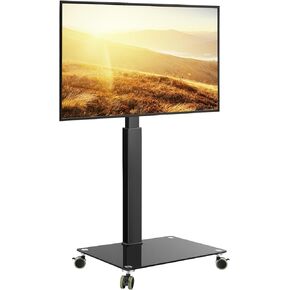Rolling TV Stand Mobile TV Stand for 27-60inch LED Screen Floor TV Stand Universal TV Stand with Mount Televisions Stand Tempered Glass Base TV Stand for Bedroom Living Room Max VESA 400x400mm