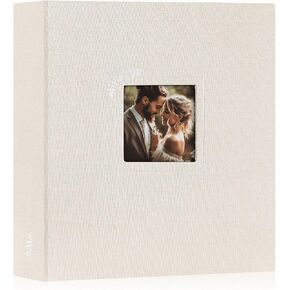 Lanpn Scrapbook Photo Album 12x12, Linen Window Design Cover Top Load 3 Ring Folder Binder Photobook Photo Book 12 x 12 inch with 30 Plastic Sleeves 60 Pages Beige
