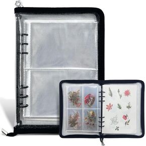 Sticker Storage Organizer Sticker Collecting Zipper Binder Album Reusable Sticker Collecting Book for Adult with Blank Release Paper and Pocket, A5 Sticker Album for Collecting Sticker (Black)