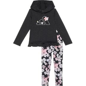 adidas girls Ruffle Melange Top Aop Legging Set (Toddler/Little Kid)