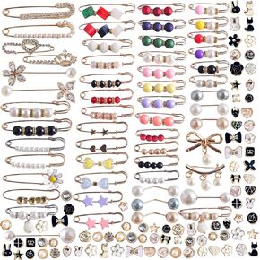 Charms for Socks 140pcs Brooches and Pins for Women Brooch Pins Button Pins Rhinestone Pearl Bling Gold Junk Sock Jewelry Charms Brooch Pins Bulk Decorative Safety Pins for Shoes Clothes Hats Pant