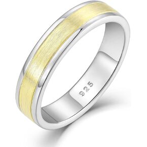 STARCHENIE Solid 925 Sterling Silver & Gold Ring for Men & Women 5mm Wedding Band Brushed Matte Finish Beveled Polished Edge Comfort Fit