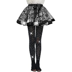 FANCAME Girls' Rhinestone Tights, Soft Glitter Stockings Opaque Dance Tights