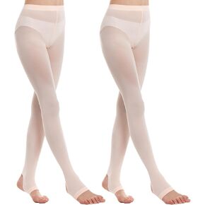 MANZI 2 Pairs Girl's Stirrup Dance Tights Convertible Transition Todder Ballet Tights 40D