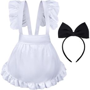 Adjustable White Retro Ruffle Maid Costume Apron Vintage Costume with Cute Bow Headdress Set