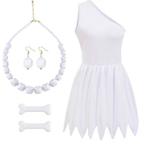 4 Pcs Halloween Caveman Costume for Women Include Dress Necklace and Earrings