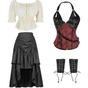 4 pcs Viking pirate Renaissance costumes for women steampunk costume Halloween victorian costumes