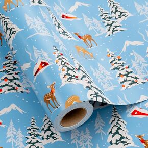 Garbendy Christmas Wrapping Paper Mini Roll - Red Patterns Reindeer/Snowflake/Christmas Tree/Letters Design in Silver Glitter Wrapping Paper Perfect For Christmas Day - 17in x 32.8ft