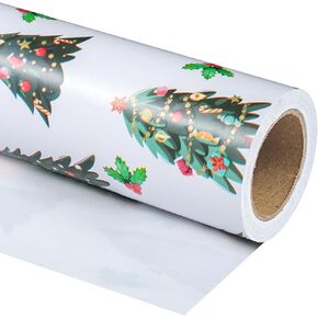 WRAPAHOLIC Reversible Christmas Wrapping Paper - Mini Roll - 17 Inch x 33 Feet - Green Christmas Tree Design for for Christmas, Holiday