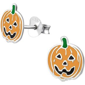 Small Jack O Lantern Earrings Halloween Pumpkin Silver Earrings (E4432)