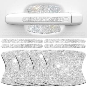 8 Pcs Car Door Handle Protector, Rhinestone Car Door Handle Scratch Protector Bling Car Accessories Glitter Car Stickers for Women Automotive Exterior Accessories (Silver)