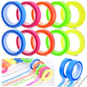 WXJ13 10 Rolls Highlighter Tape,Colorful roll Design Page Marking Sticker,Long Page Markers Sticky Index Tabs,Neon Tapes for Read、Study