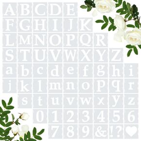 65 Pcs 4 Inch Plastic Painting Stencils Reusable Letters Numbers and Symbols Stencil Art Crafts Interlocked Drawing Templates Set for Wood, Walls, Fabrics, Rocks