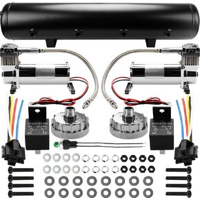 AIAMCOM580 Air Suspension Kit with Compressors for Truck Compatible with 5 Gallon 9 Port Air Tank, 232/290 PSI Off Pressure Switch, Replace# AI-AM-COM580