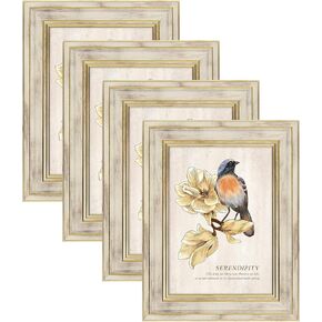 AAQ 4 Pack 4x6 Picture Frame,Vintage Rustic Picture Frames with Tempered Glass,Distressed Wood Grain picture frame for Artwork and Room Decor
