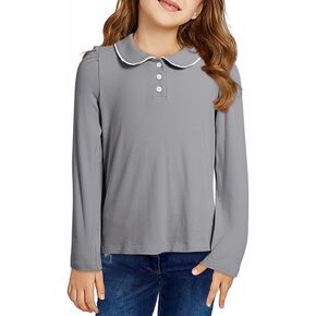 Girls Cute Long Sleeve Shirts Casual Peter Pan Collar Button Tops Blouse 6-15 Years