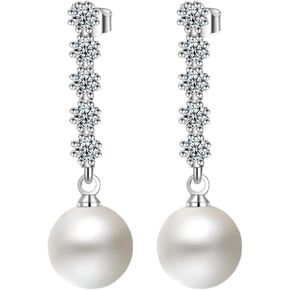 Maria Bonita Pearl Ball Earrings, Shining Cubic Zirconia With Copper, High Durability, Elegant And Delicate, Perfect For Brides