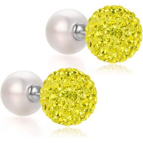 Blingest Pearl Crystal Ball Double sided Stud Front Back Earrings for Women Silver 10mm