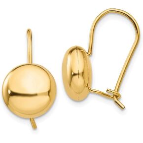14K Yellow Gold Polished 10.5mm Button Kidney Wire Earrings