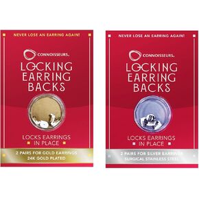 CONNOISSEURS Locking Earring Backs - Hypoallergenic Earring Backs for Studs, Hoops, and More - Never Lose an Earring Again