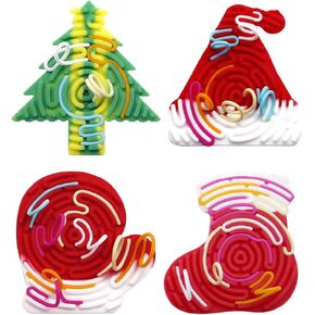 KJMYYXGS Christmas Sensory Activity Board Silicone Silent Fidget Toys, Push Peel Sensory Activity Board with 30 Strings Calming Busy Board for Stress Relief Anxiety Autism ADHD (Christmas)